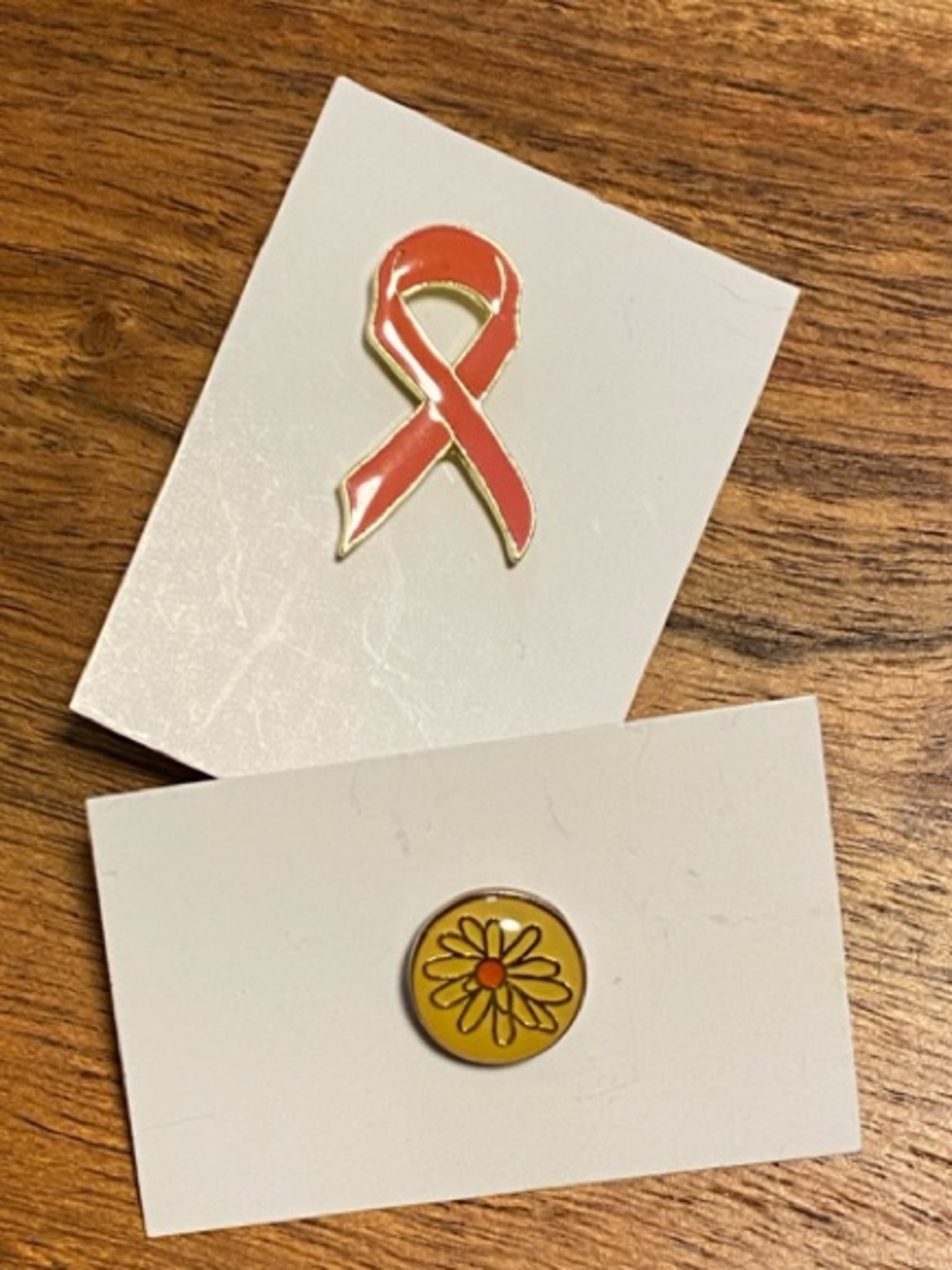 Enamel Ribbon & Daisy Pin Set - Coral Pink & Yellow